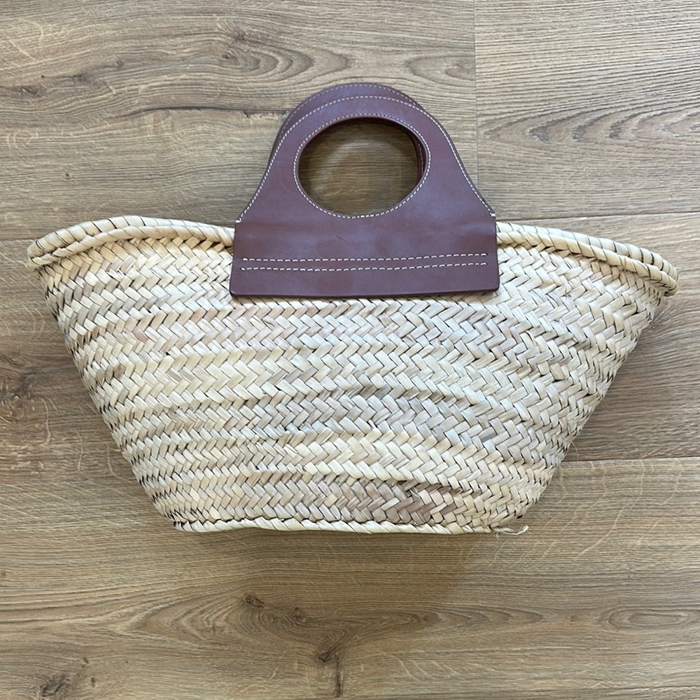 Hereu Brown and Tan Raffia/Leather Tote Bag